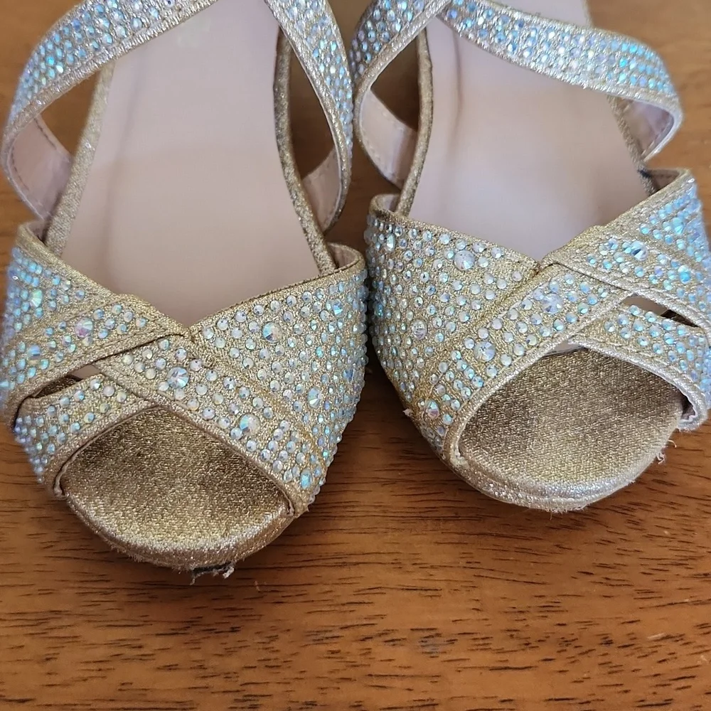 Link Fantastic-90K Girl's Rhinestone Chunk Heel Sandals Size 10